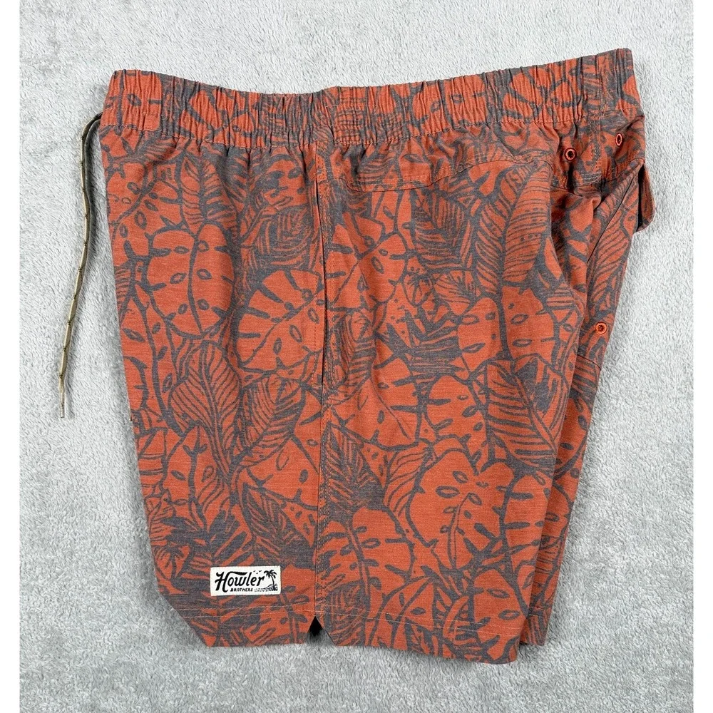 Howler Brothers Deep Set Swim Trunks Mens Large Brown Leaf 7in Board Shorts